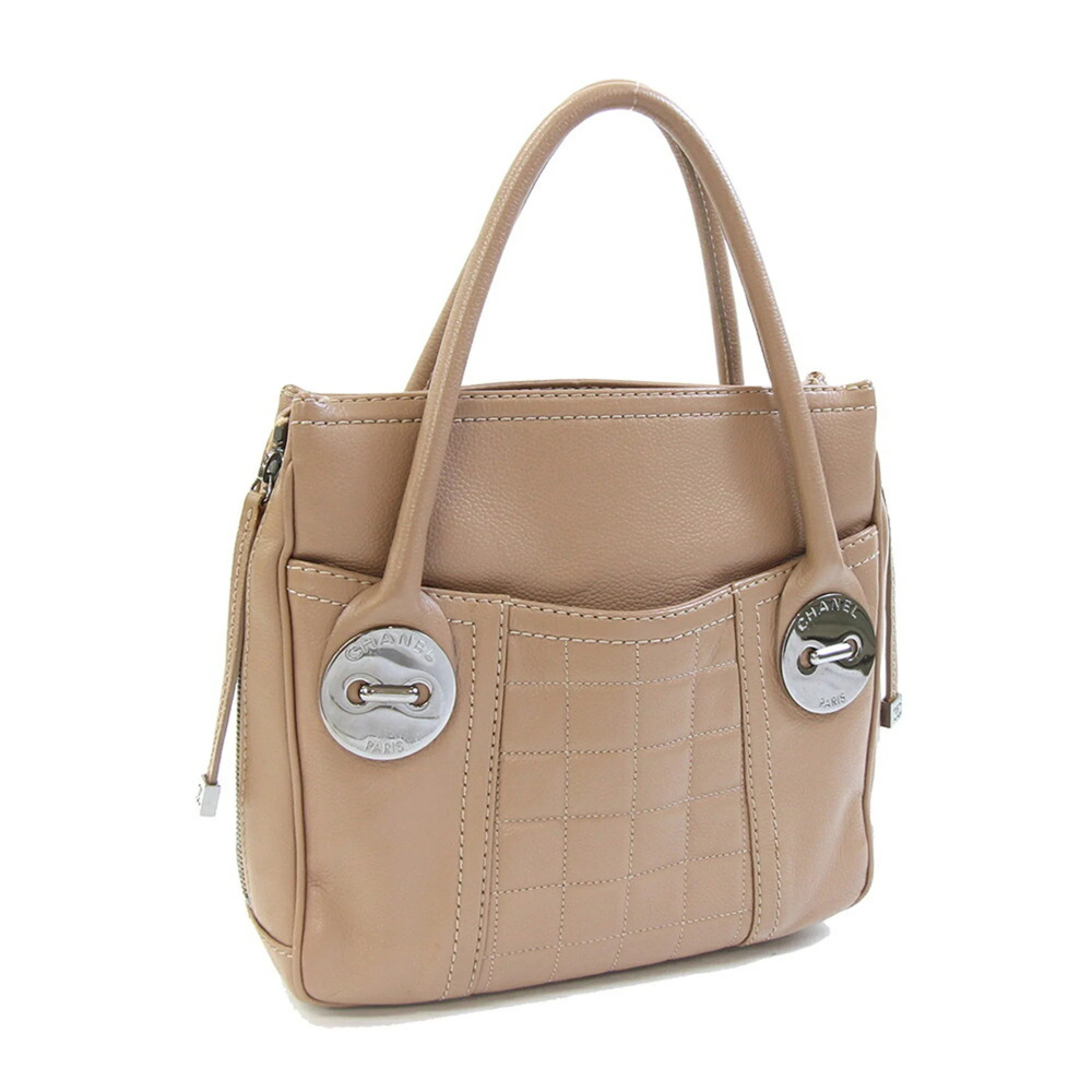 CHANEL Cream Caviar Leather Logo Bag